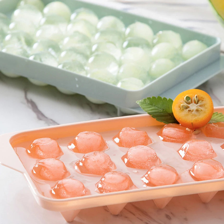 3D round Ice Cube Tray with Lid Plastic Diamond Style Ice Mold Refrigerator Spherical DIY Moulds Ice Ball Maker Kitchen Tools